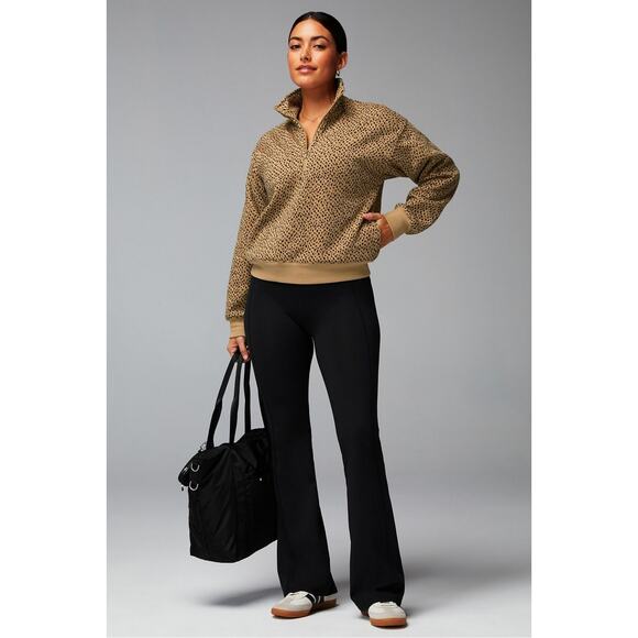 Fabletics Tops - Fabletics Womens Sweatshirt Large Brown Fleece Half Zip Animal Print Cozy Gym